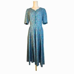 Vintage 80s Laura Ashley Floral Cotton Dress Made in Great Britain US 12 EUC